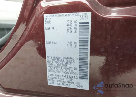 2023 Nissan Altima Sv Intelligent Awd из США, поврежденный, VIN 1N4BL4DW5PN416411